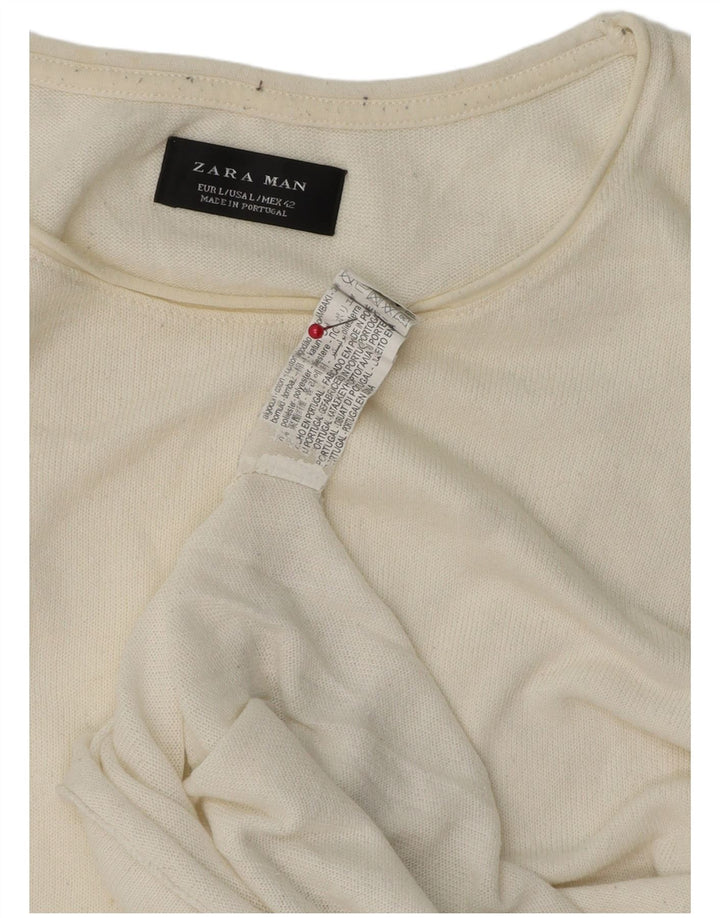 Zara Hombre Camiseta Top Grande Algodón Blanco Roto