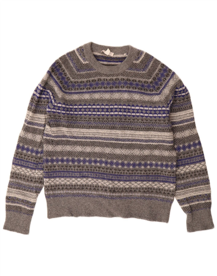 Gap Jersey de cuello redondo para mujer UK 40 Lana Fair Isle gris medio