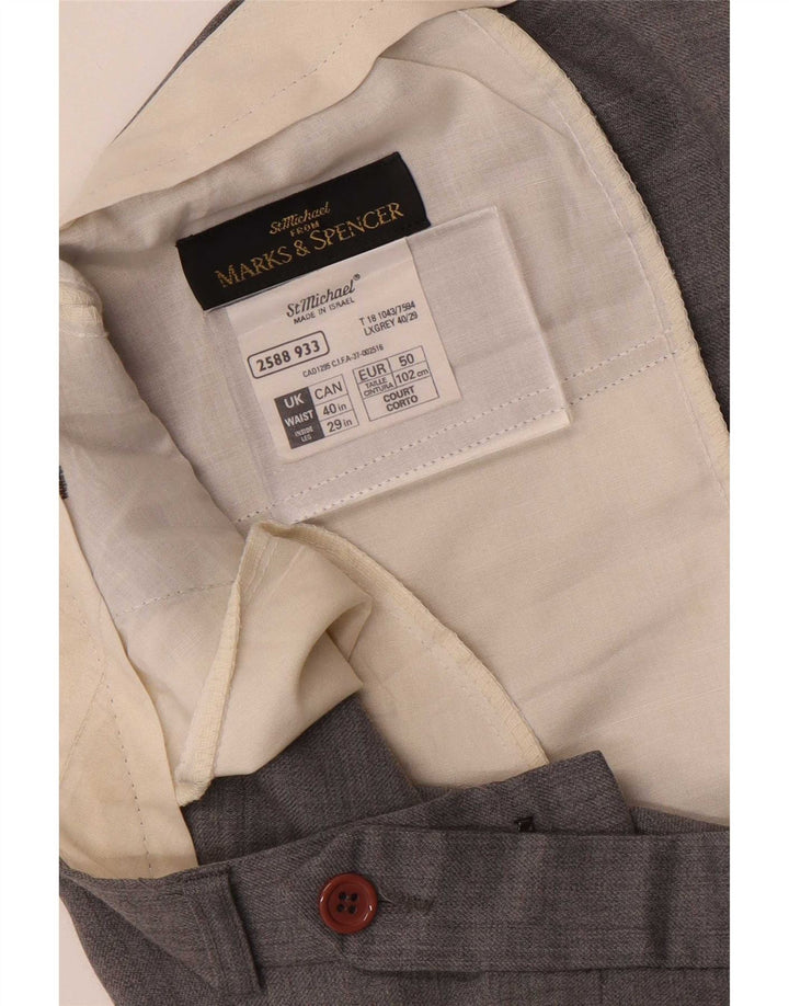 Marks & Spencer Pantalón de traje recto para hombre W40 L29 Lana gris