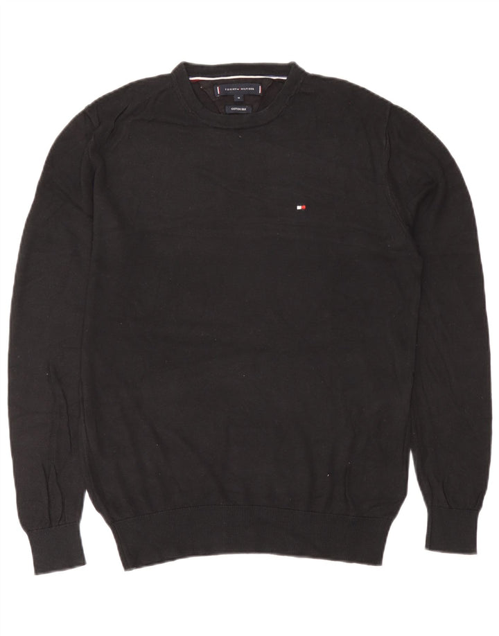 Tommy Hilfiger Jersey con cuello redondo para hombre, jersey de algodón negro mediano