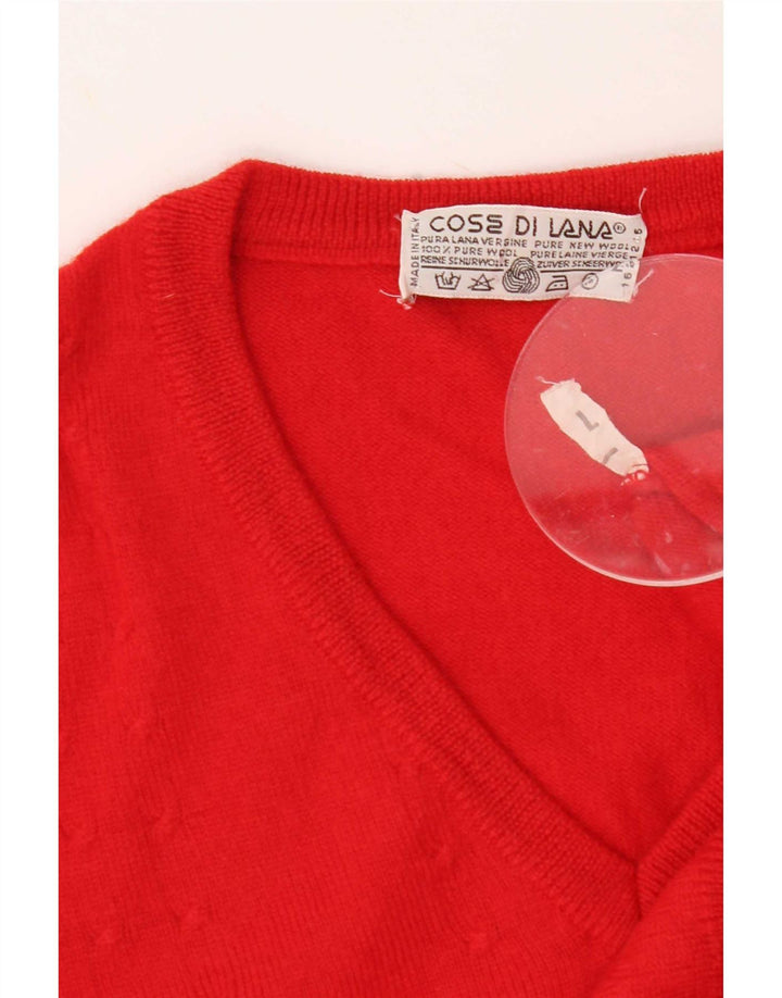 Vintage hombres V-cuello jumper suéter grande rojo lana virgen
