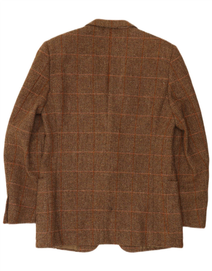 Vintage hombres 2 botones Blazer chaqueta IT 50 grande marrón comprobar lana