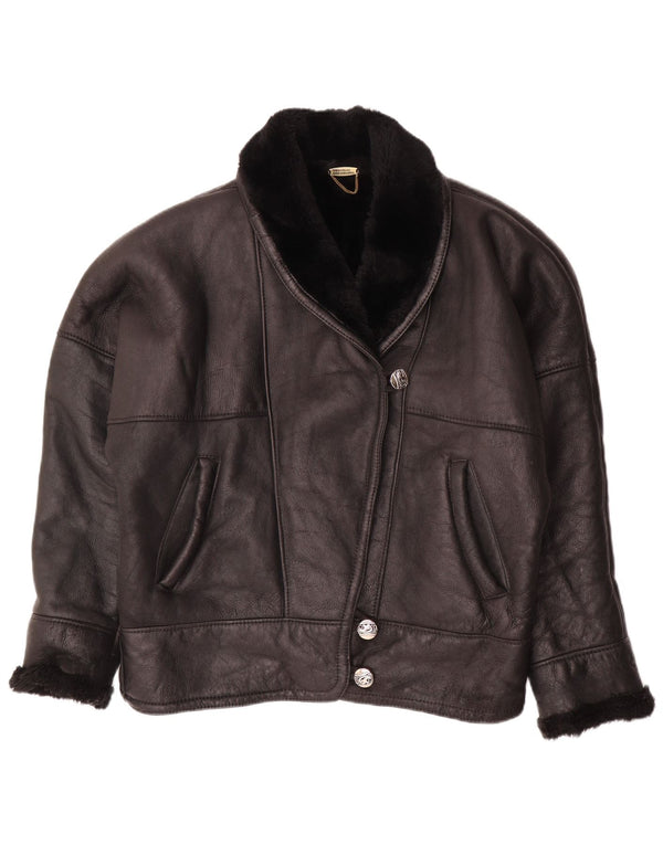 VINTAGE Chaqueta de piel de gran tamaño para mujer Reino Unido 18 XL Negro Shearling