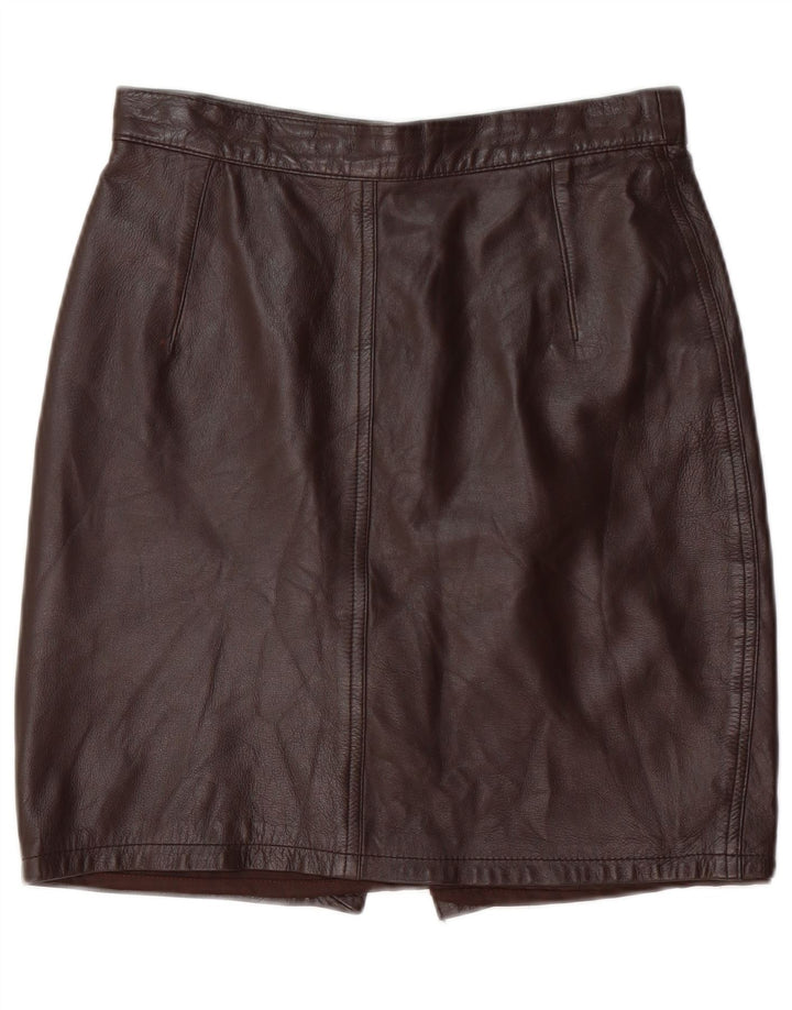 VINTAGE Falda de cuero para mujer IT 44 Medio W28 Cuero marrón