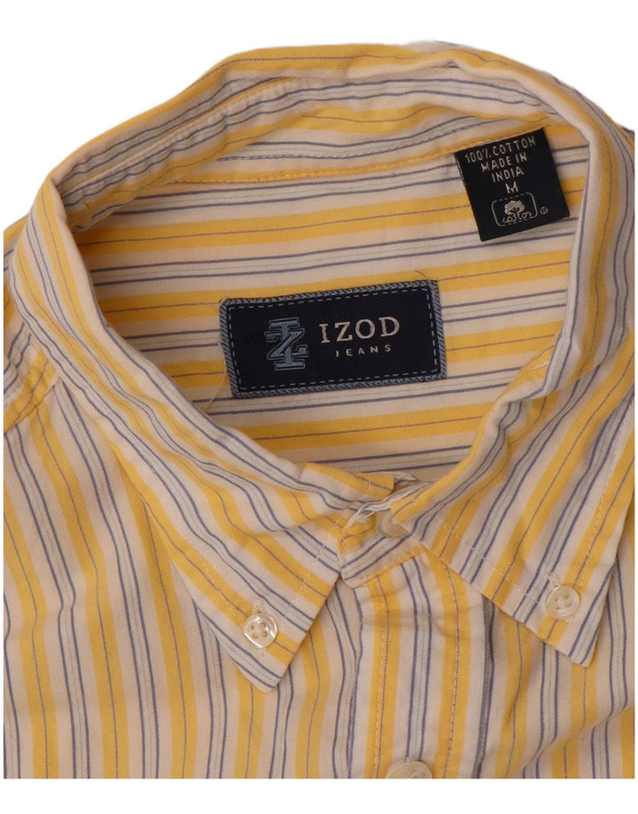 IZOD Camisa de manga corta para hombre de algodón a rayas amarillas medianas