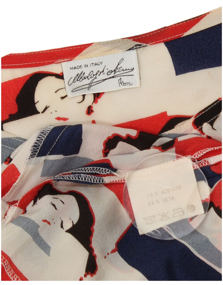 VINTAGE Blusa gráfica para mujer Top UK 18 XL Acetato multicolor