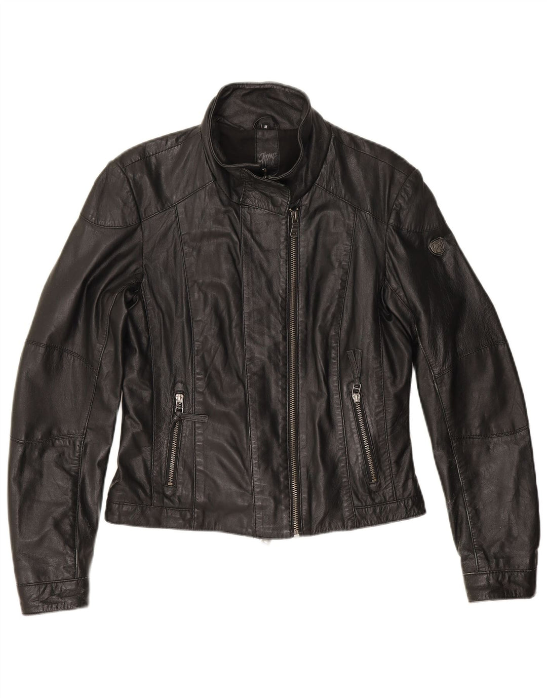 Gipsy Chaqueta motera de cuero para mujer UK 44 Medium Black Leather