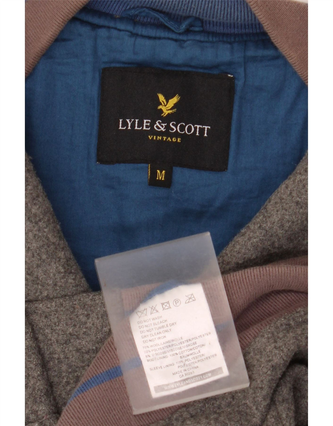 Lyle & Scott Hombres Vintage Varsity Chaqueta Reino Unido 38 Lana de bloque de color gris medio