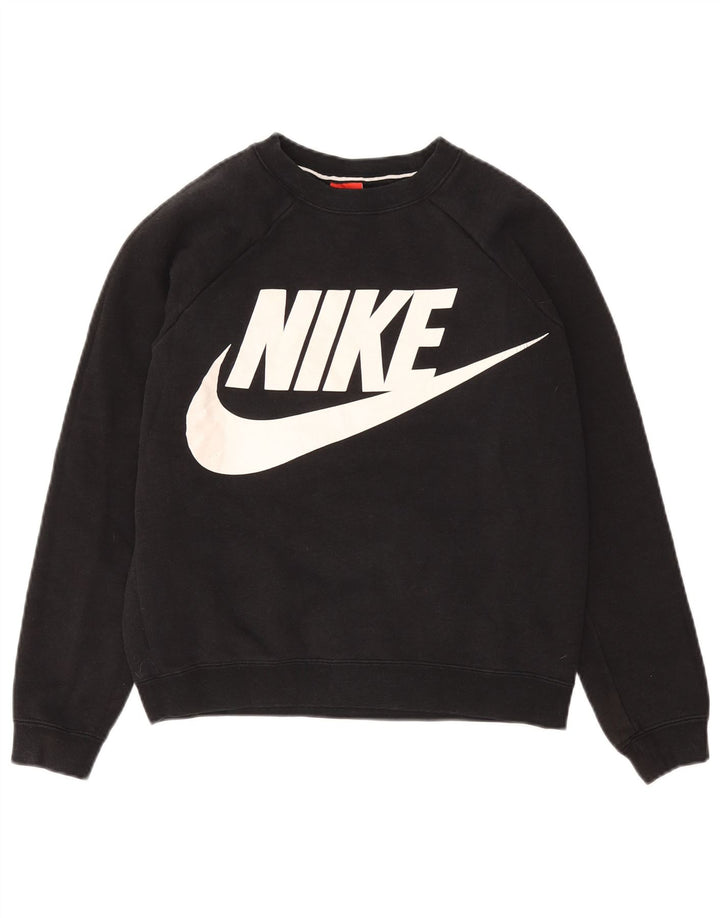 NIKE Mujer Crop Oversize Graphic Sudadera Jumper UK 10 Small Negro