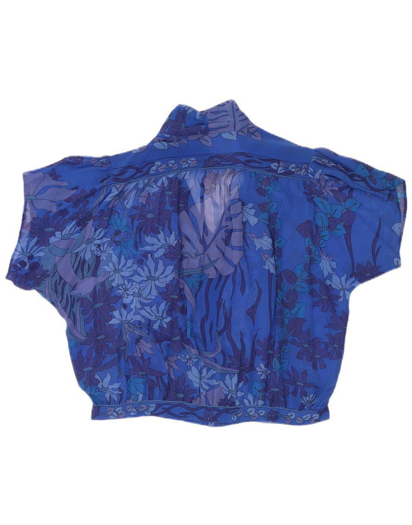 Vintage mujer ver a través de camisa de manga corta blusa Reino Unido 18 XL azul floral