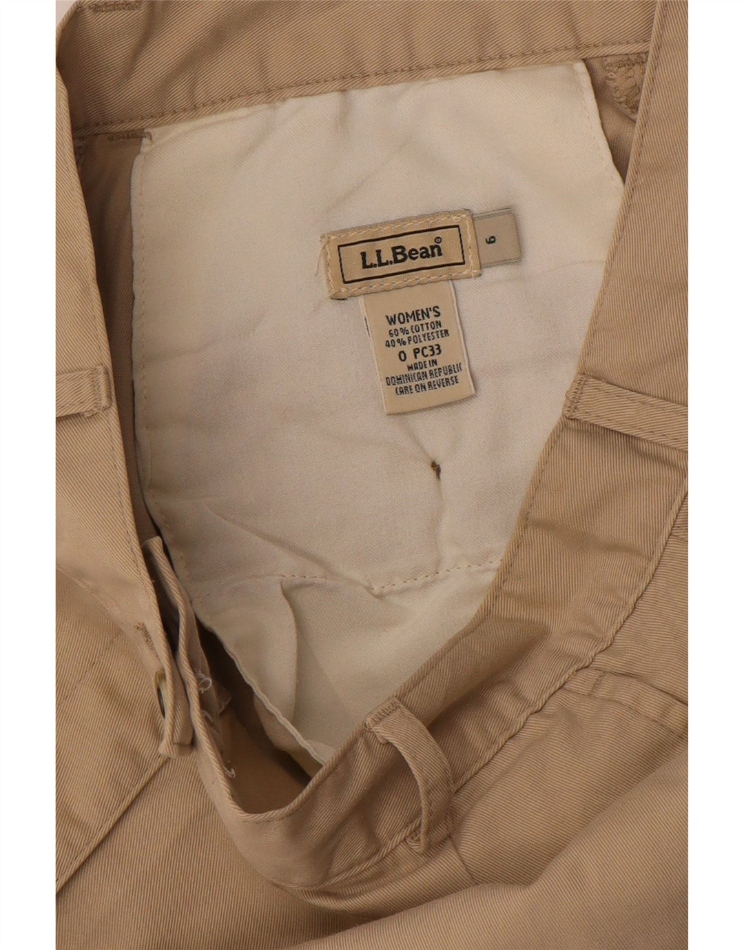 L.L.BEAN Pantalones cortos chinos de cintura alta para mujer US 6 mediano W26 algodón beige