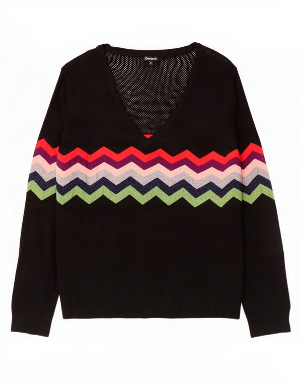 Desigual - Jersey con cuello en V para mujer, talla 40, XL, viscosa Chevron negra