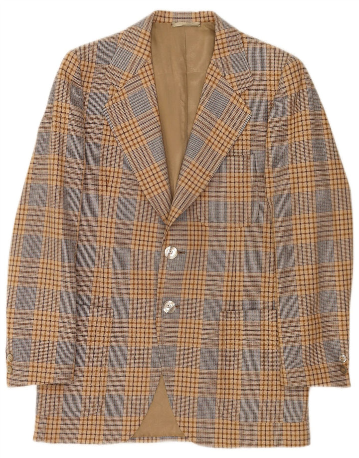 Vintage hombres 2 botones Blazer chaqueta Reino Unido 36 pequeño marrón Houndstooth