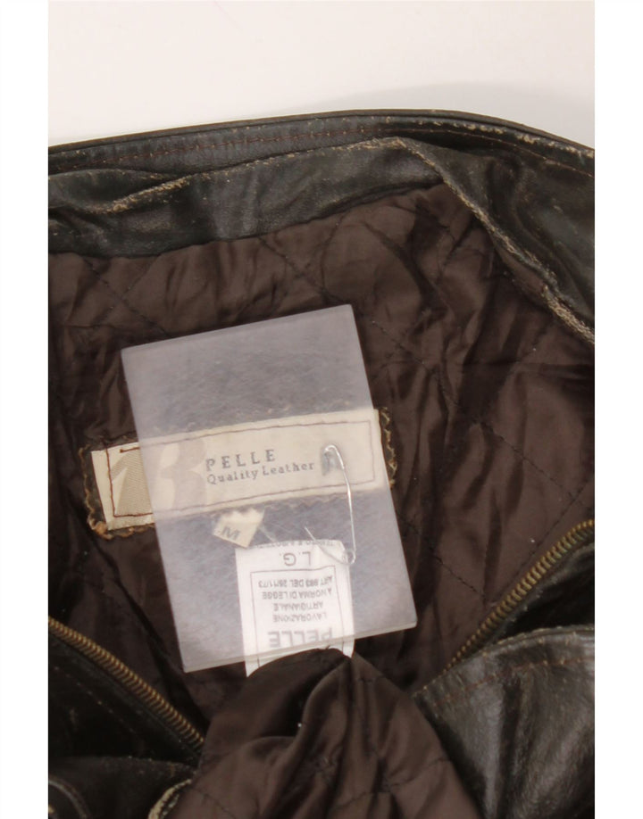 VINTAGE Chaqueta de cuero de manga 3/4 para mujer Reino Unido 14 Cuero marrón medio