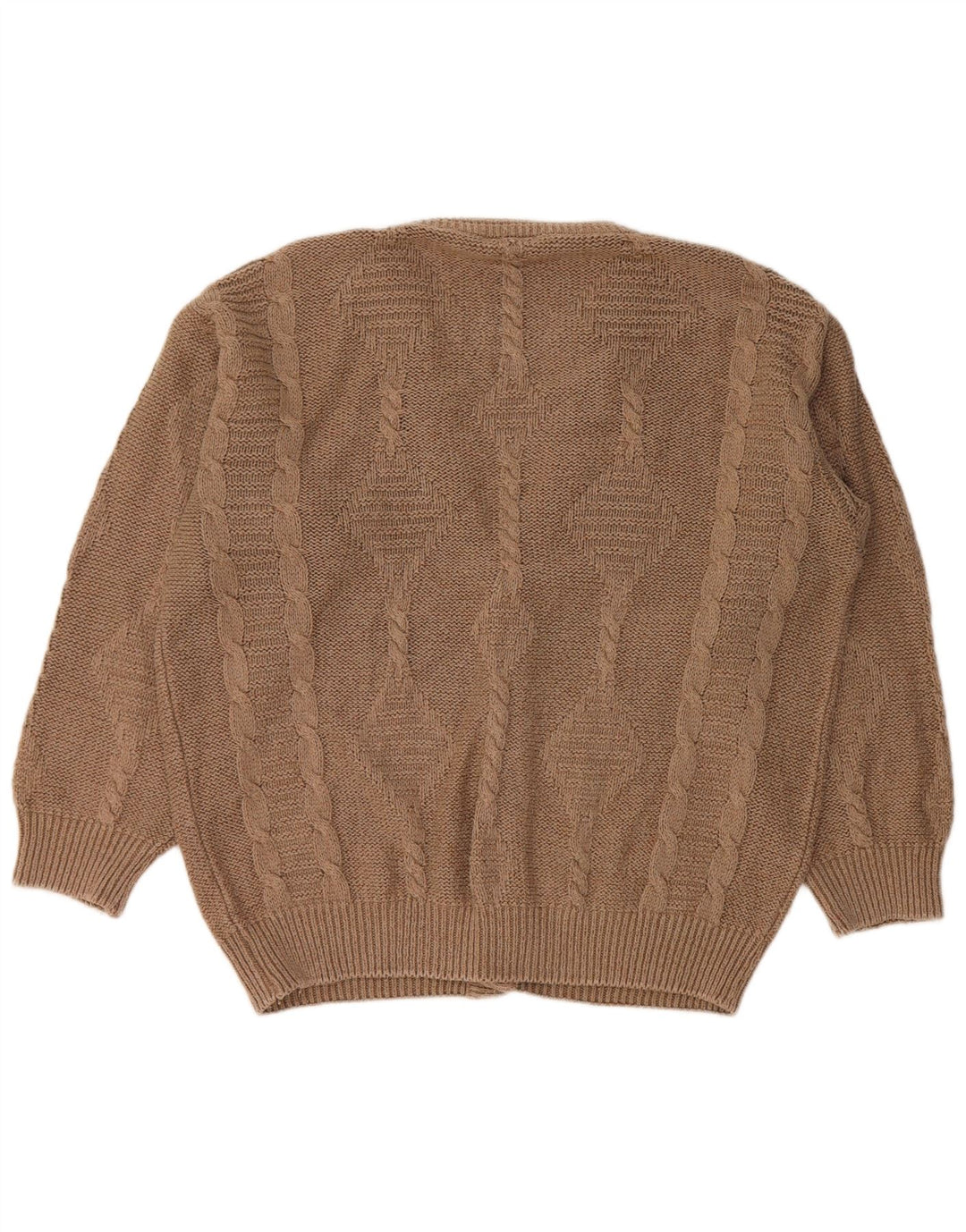 Vintage hombres suelto ajuste cardigan suéter medio marrón algodón