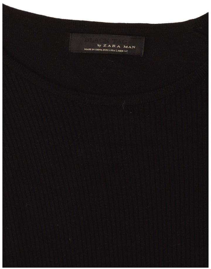 Zara Hombre Jersey Con Cuello Barco Jersey Grande Negro