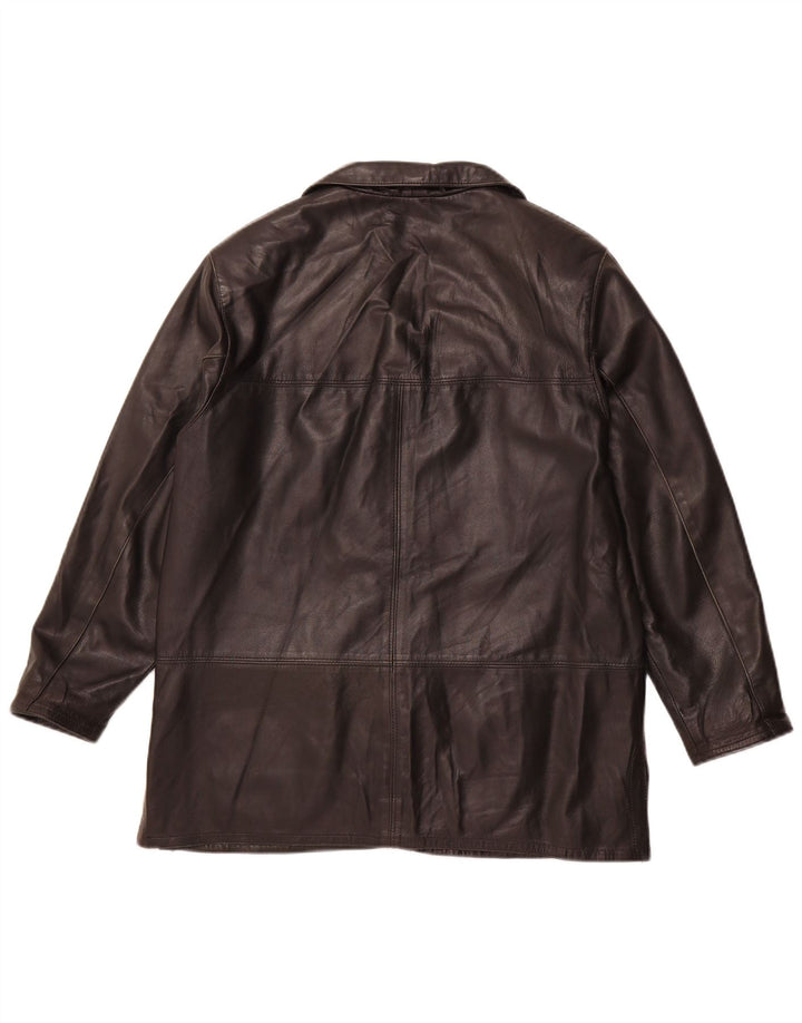 VINTAGE Womens Oversized Leather Jacket UK 10 Small Brown Leather