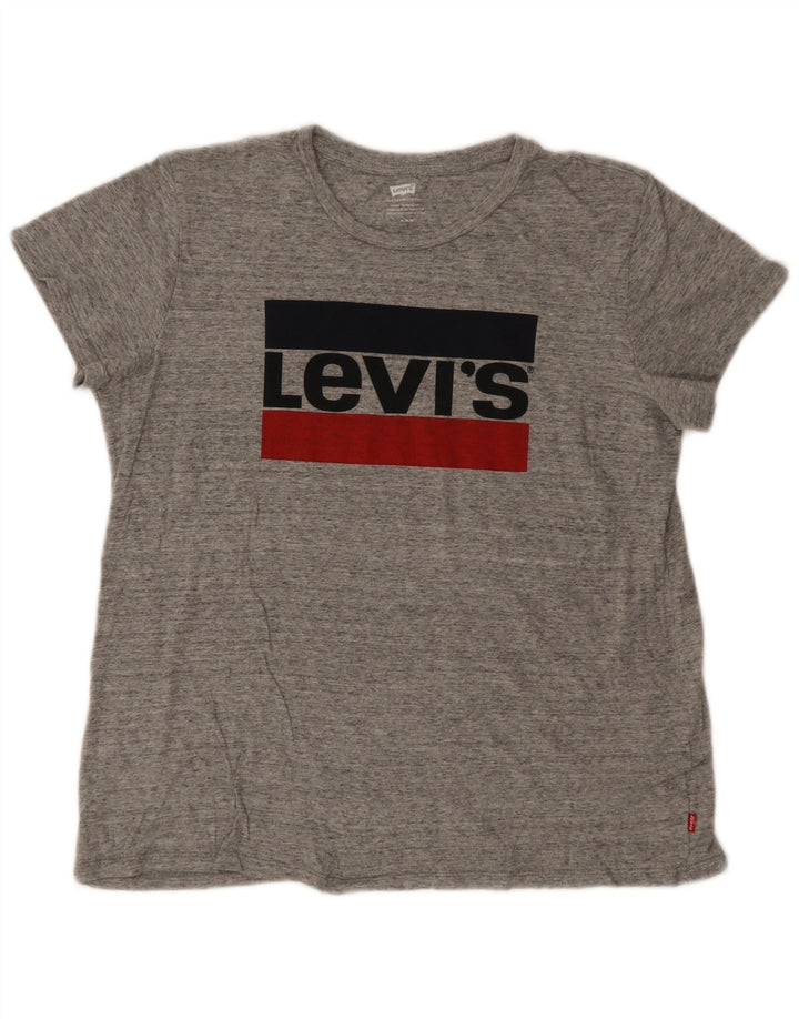 Levi's Camiseta gráfica para mujer UK 44 Logotipo moteado gris medio