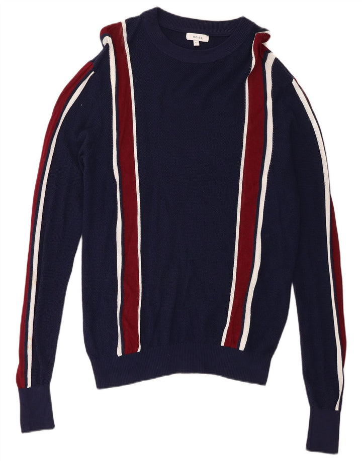 Jersey Reiss Hombre con Cuello Redondo y Rayas Azul Marino Medio