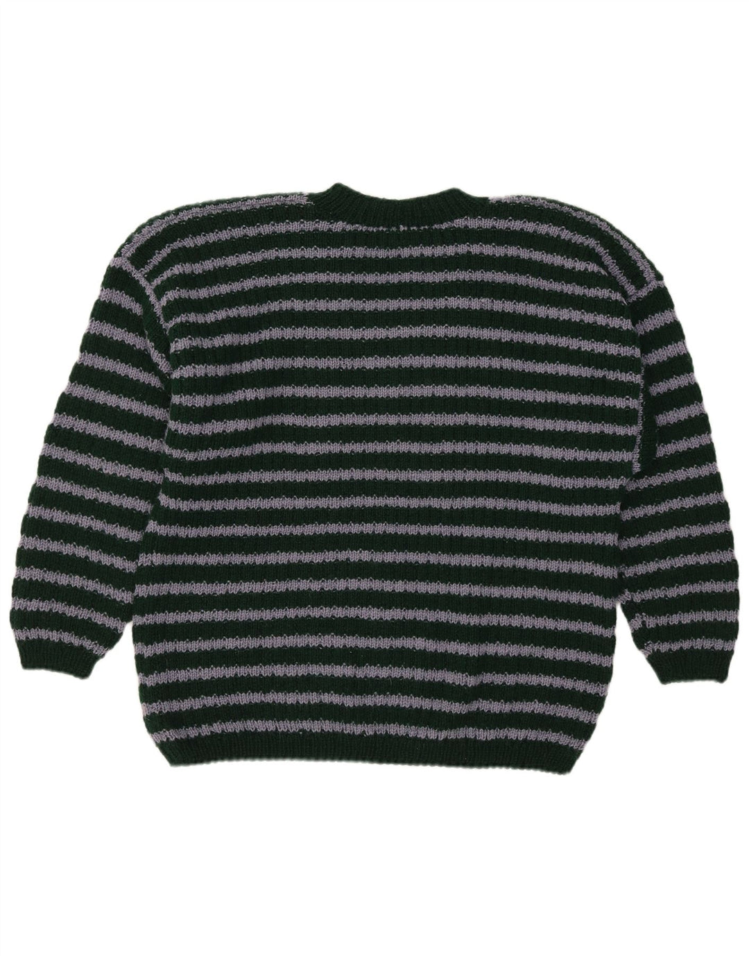 Vintage hombres V-cuello jumper suéter medio verde rayas
