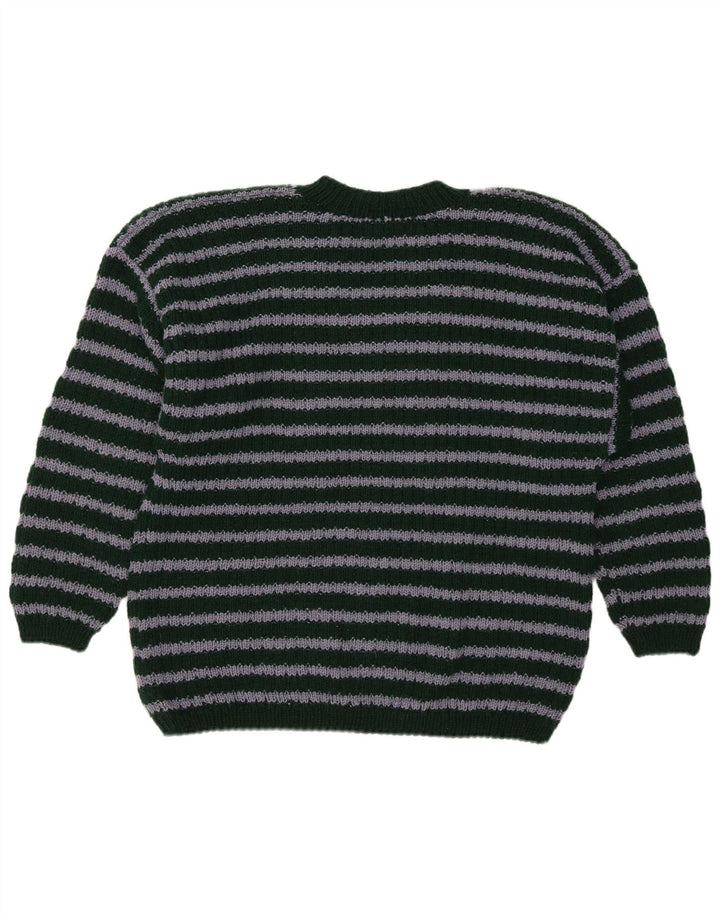 Vintage hombres V-cuello jumper suéter medio verde rayas