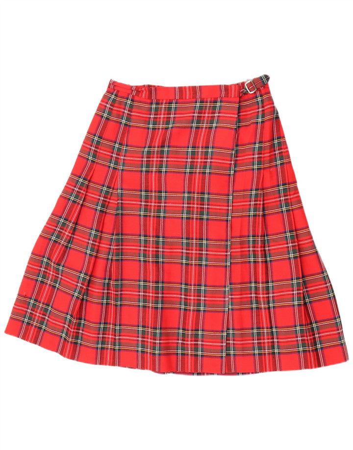 Falda envolvente plisada vintage para mujer IT 42 Mediana W30 Poliéster a cuadros rojos