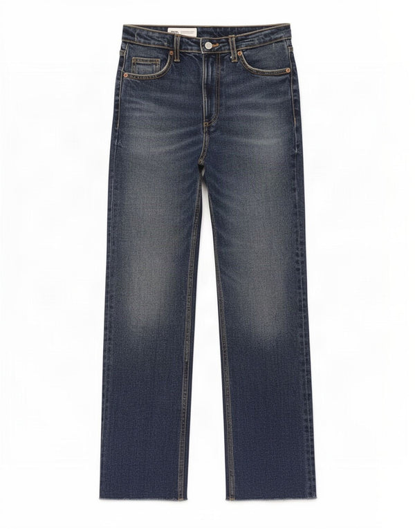 Zara Jeans rectos de talle alto para mujer EU 38 Small W28 L26 Algodón azul