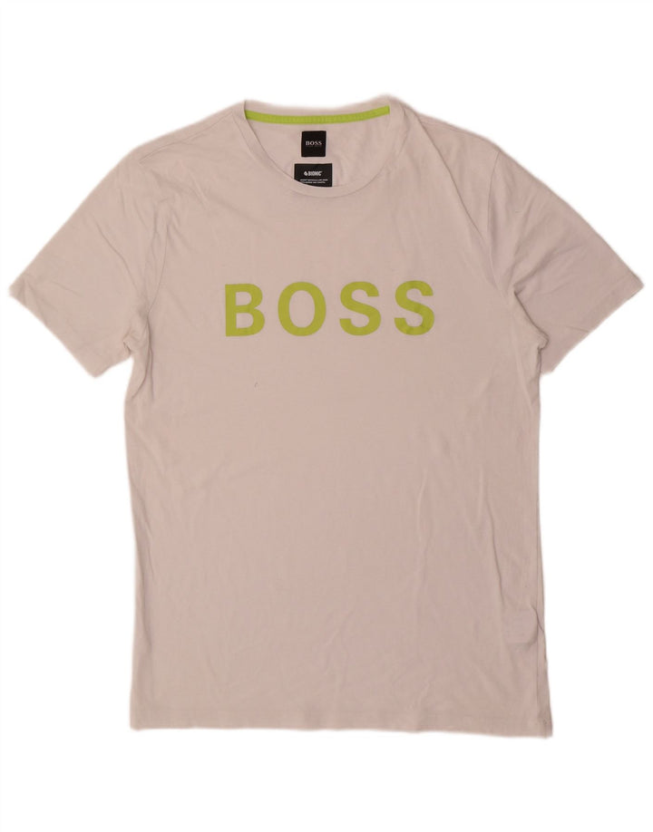 Hugo Boss Hombre Camiseta Gráfica Top Medio Algodón Blanco