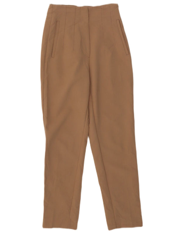 Zara Mujer Pantalón Traje Talle Alto XS W24 L27 Beige Poliéster
