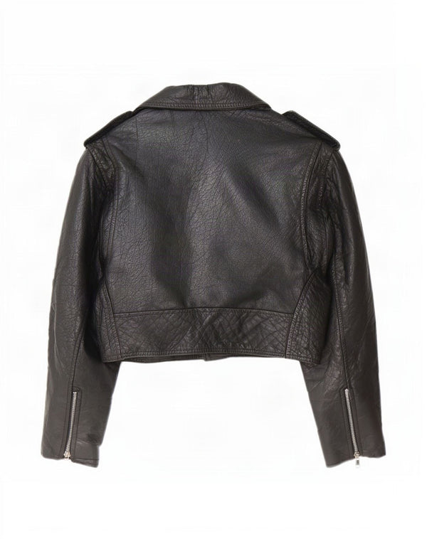 Akaso Chaqueta motera de cuero corta para mujer UK 10 Small Black