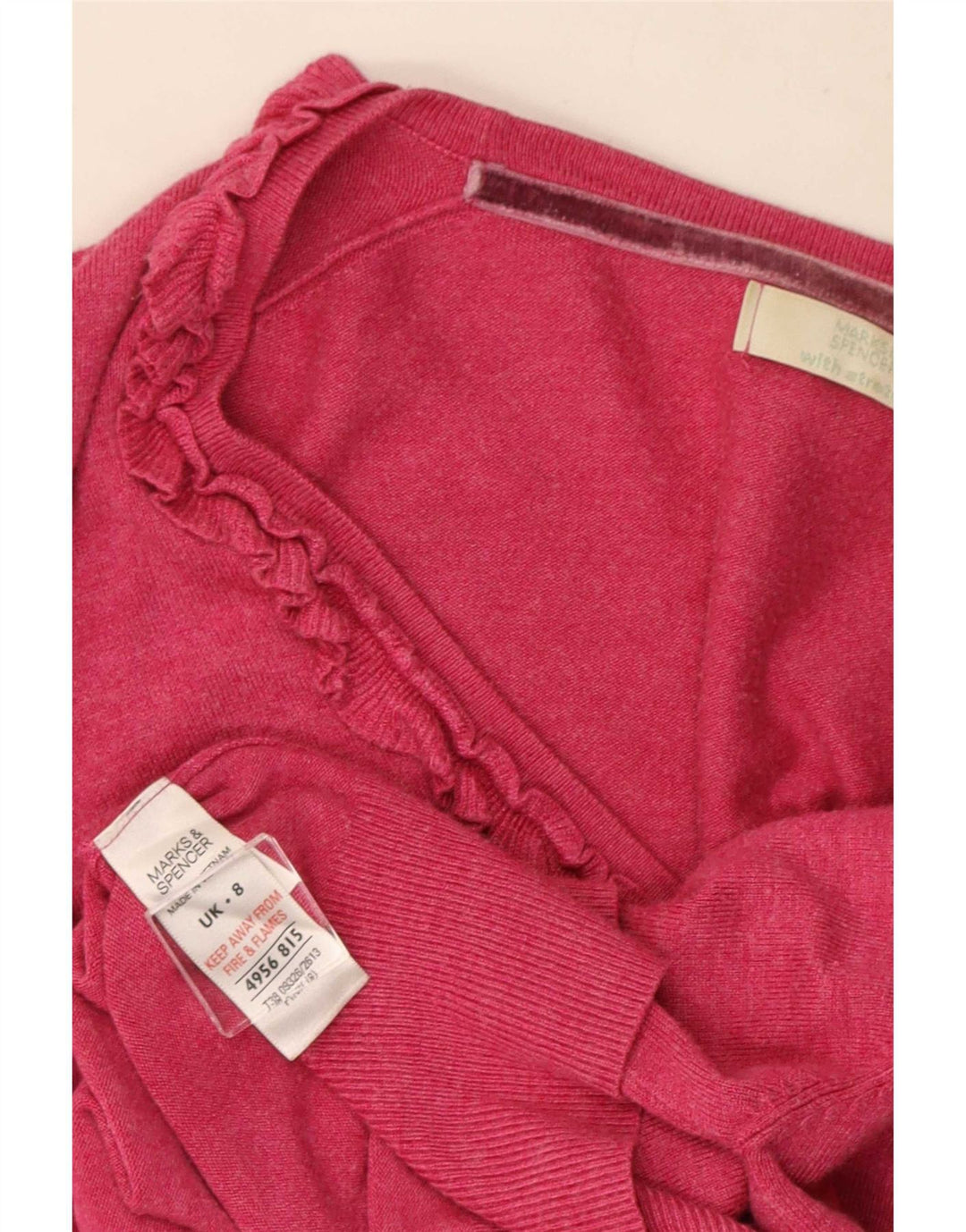 Marks & Spencer Suéter tipo cárdigan con volantes en la parte delantera para mujer UK 8 Small Pink