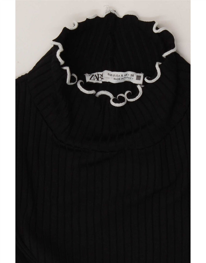 Zara Mujer Blusa Corta Top UK 8 Small Poliamida Negra