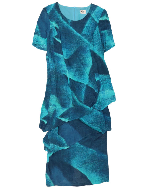 Vicini Vestido maxi peplum de manga media para mujer UK 40 XL Bloque de color azul