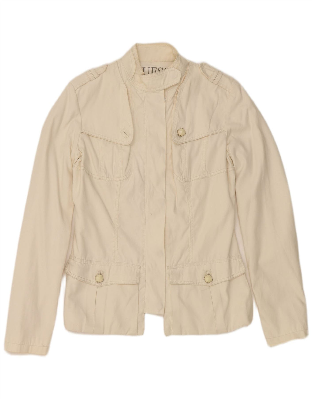 Guess Chaqueta militar para mujer UK 44 Large Off White Nylon