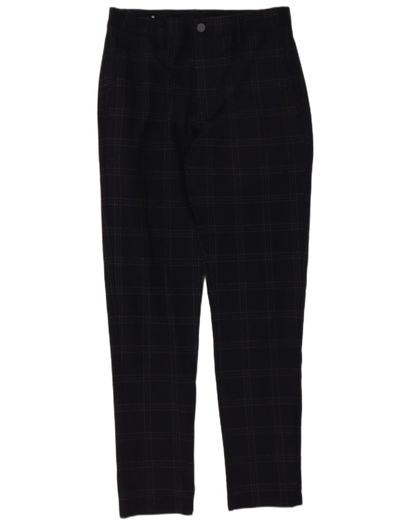 Zara Mens Slim Chino Pantalones Pequeño W30 L29 Azul Marino Cuadros Poliéster