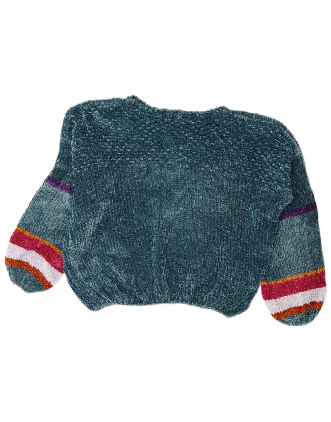 BENETTON Jersey de terciopelo con cuello barco para mujer, talla 40, color verde medio, a rayas