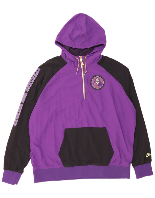 Nike Mens Hooded Pullover Tracksuit Top Jacket 2XL Purple Colourblock Nylon
