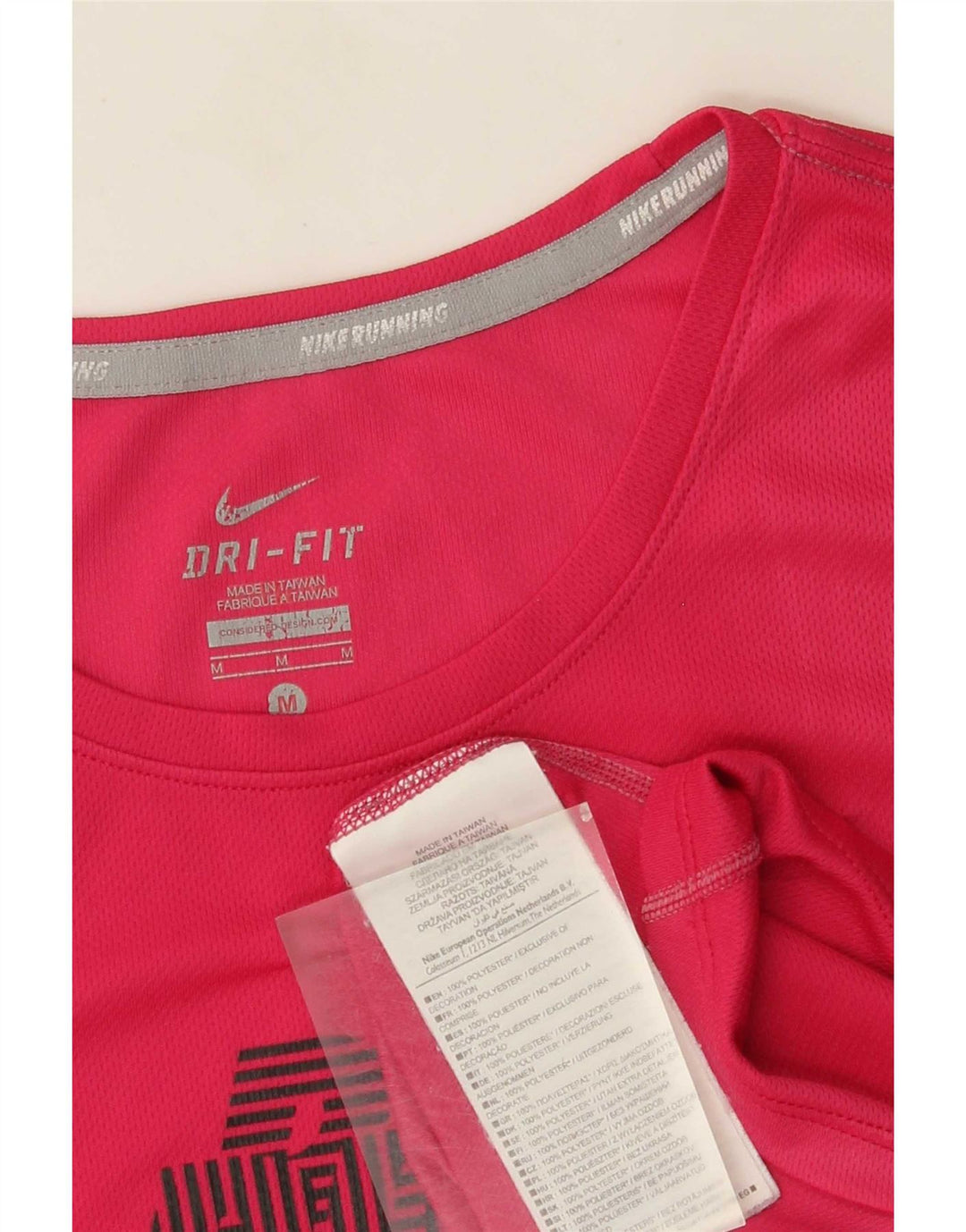 Nike Mujer Dri Fit Graphic Camiseta Top UK 12 Medio Rosa Poliéster