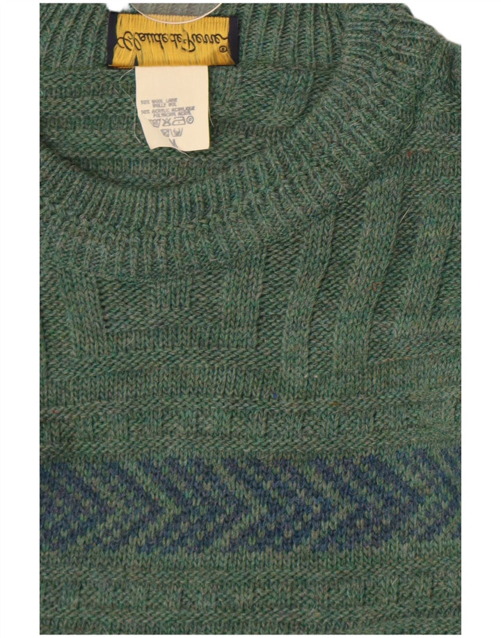 Claude De Pierre Jersey De Cuello Redondo Para Hombre De Lana Geométrica Verde Medio