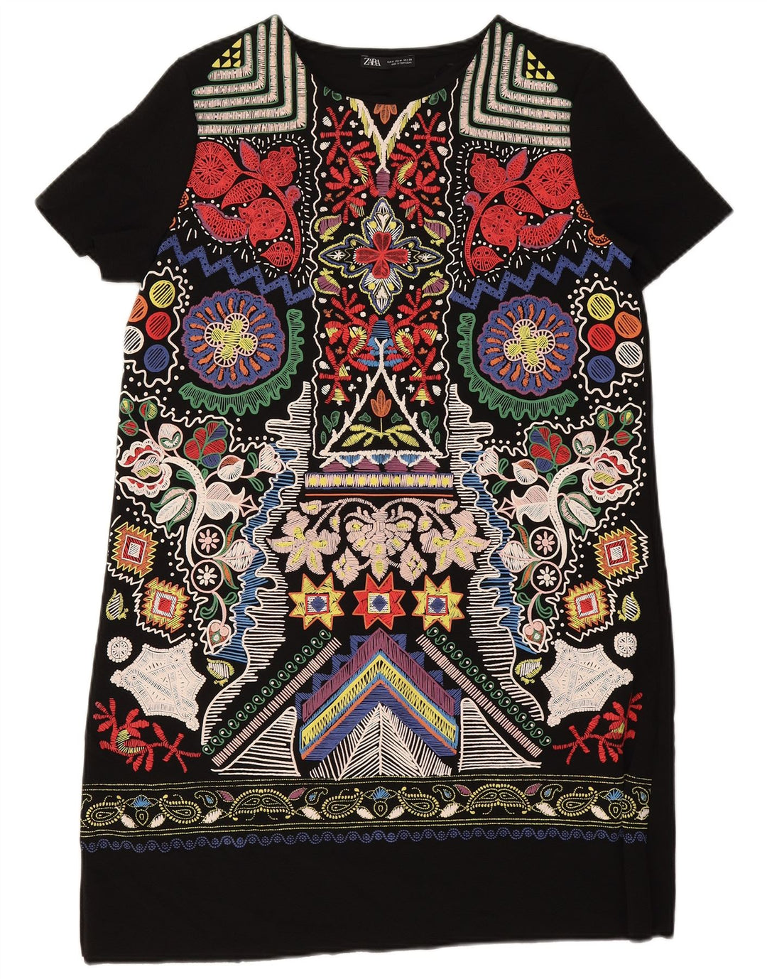 Zara Vestido recto con estampado abstracto para mujer, Reino Unido 44, mediano, negro