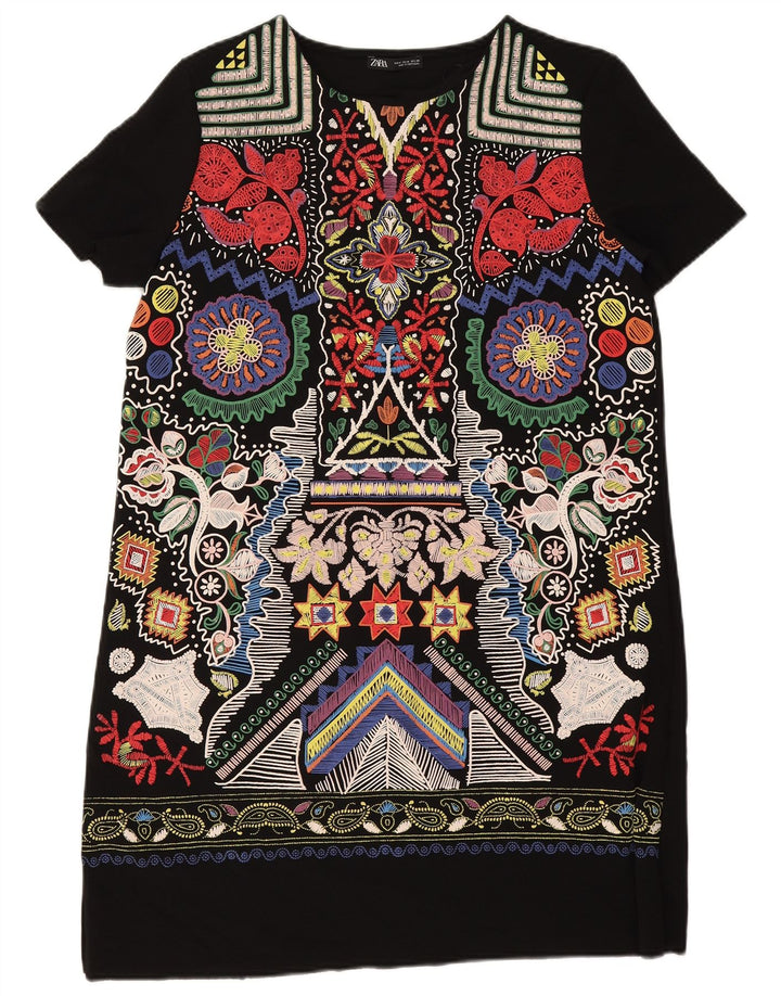 Zara Vestido recto con estampado abstracto para mujer, Reino Unido 44, mediano, negro