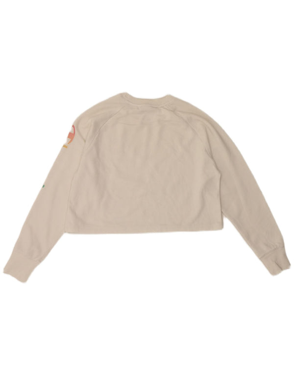 Champion Top corto con gráfico de gran tamaño para mujer, manga larga, talla 40, color blanco