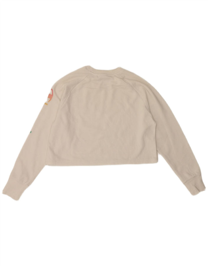 Champion Top corto con gráfico de gran tamaño para mujer, manga larga, talla 40, color blanco