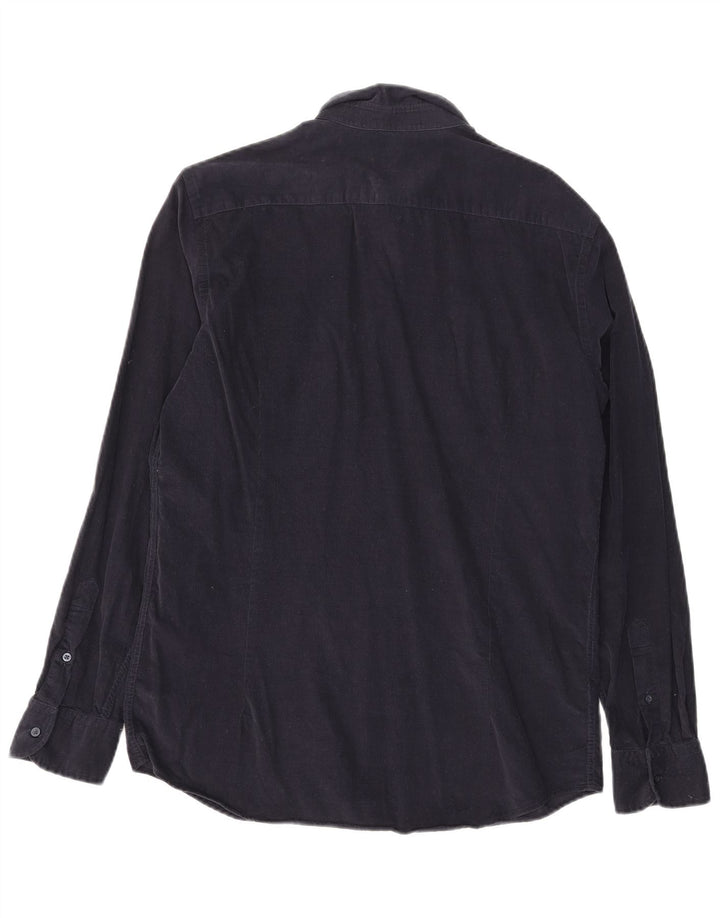 Massimo Dutti Hombre Camisa Pana Large Azul Marino Algodón