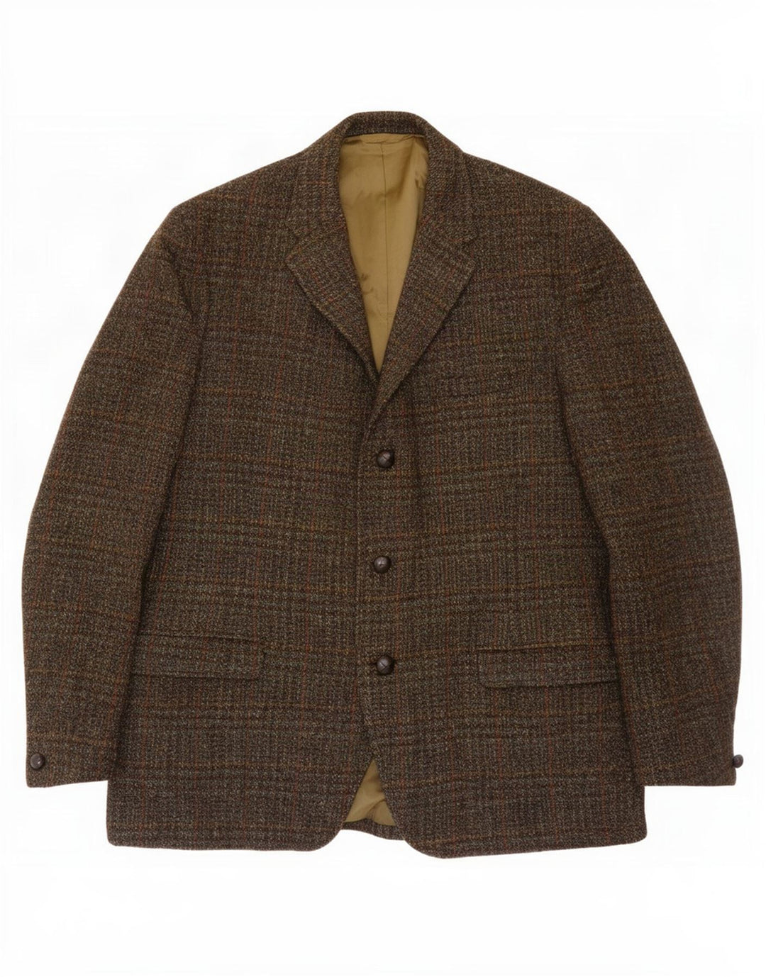Harris Tweed Chaqueta tipo blazer de 3 botones para hombre UK 38 Lana a cuadros caqui mediana