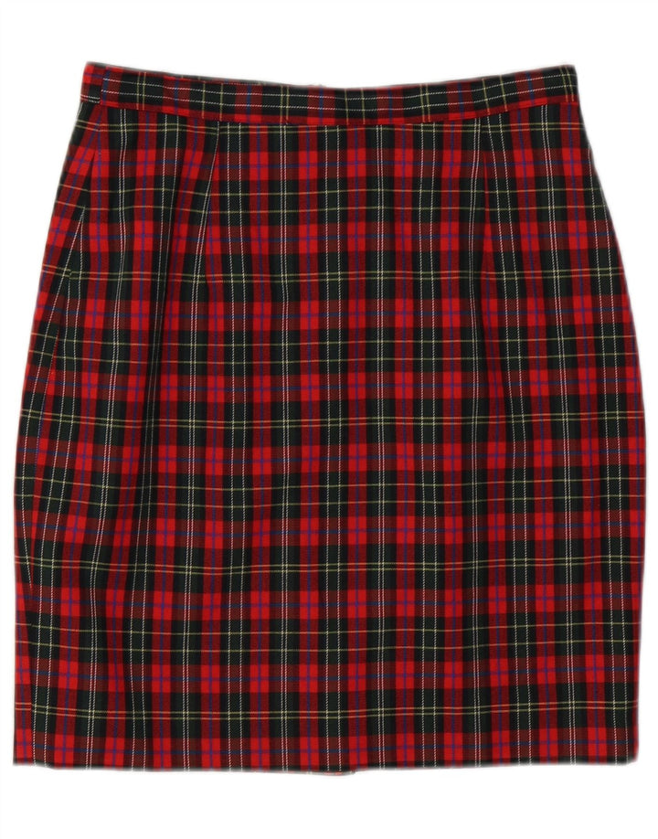 Falda lápiz vintage para mujer IT 44 Mediana W28 Lana virgen a cuadros rojos