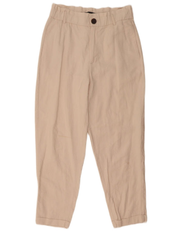 Zara Mujer Pantalones Casuales Cónicos De Cintura Alta Pequeño W26 L25 Blanco Roto