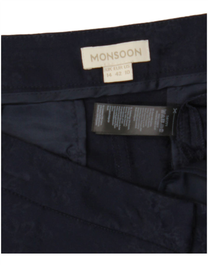 MONSOON Pantalones chinos ajustados para mujer UK 14 Large W34 L29 Azul marino Floral