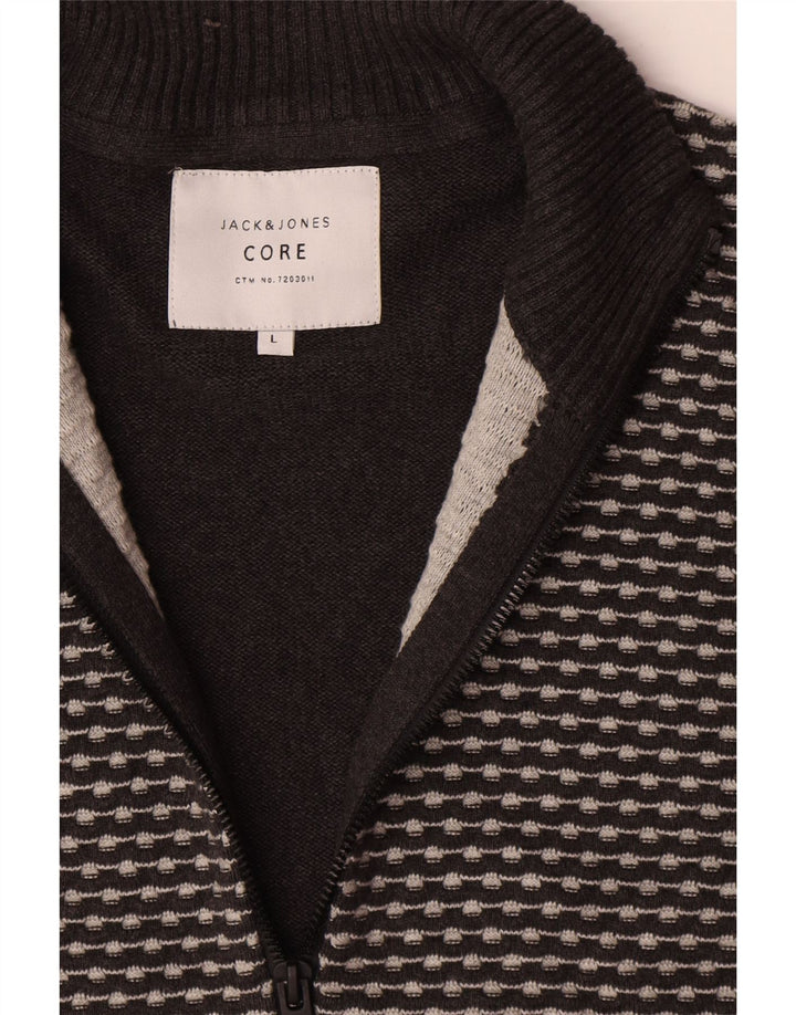 Jack & Jones Hombre Cárdigan Sueter Grande Gris Geométrico
