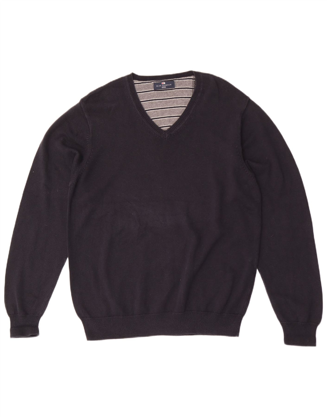 Marks & Spencer Suéter tipo jersey con cuello en V azul Harbor para hombre, talla grande, azul marino